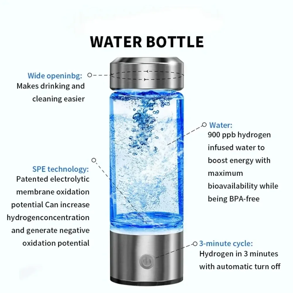 Electric Hydrogen-Rich Water Cup 420ml Portable Titanium Filter Water Generator Bottle with Antioxidant Lonizer for Health Welln
Electric Hydrogen-Rich Water Cup 420ml Portable Titanium Filter Water Generator Bottle with Antioxidant Lonizer for Health Welln