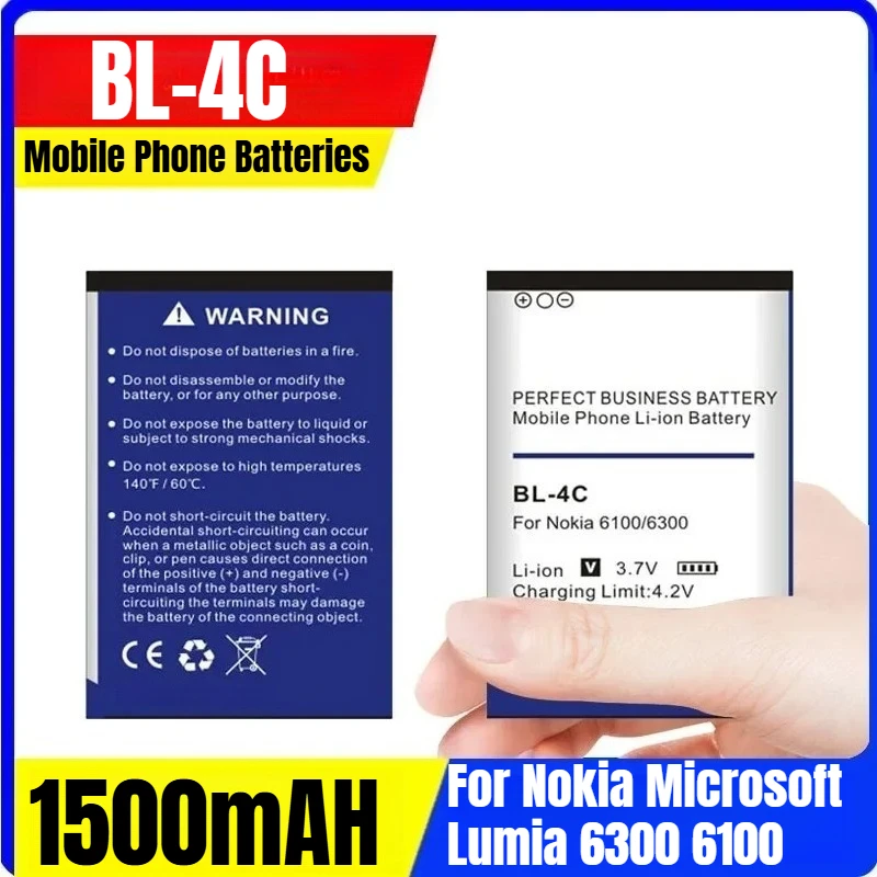 BL-4C 1500mAH Mobile Phone Batteries for Nokia Microsoft Lumia 6300 6100 2220s 1202 2690 1506 7200
BL-4C 1500mAH Mobile Phone Batteries for Nokia Microsoft Lumia 6300 6100 2220s 1202 2690 1506 7200