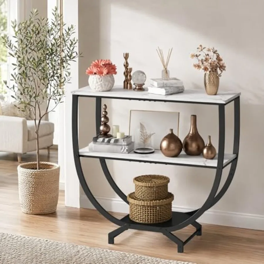 3 Tier Console Tables for entryway, sofa, or hallway use; white industrial-style metal and wood table with storage; 30-inch hei
3 Tier Console Tables for entryway, sofa, or hallway use; white industrial-style metal and wood table with storage; 30-inch hei