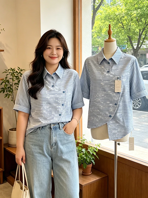 Summer 2026 plus Size Women's Shirt Irregular Lace Splicing Striped Short Sleeve Design Sense Fashion Casual Blouse
Summer 2026 plus Size Women's Shirt Irregular Lace Splicing Striped Short Sleeve Design Sense Fashion Casual Blouse