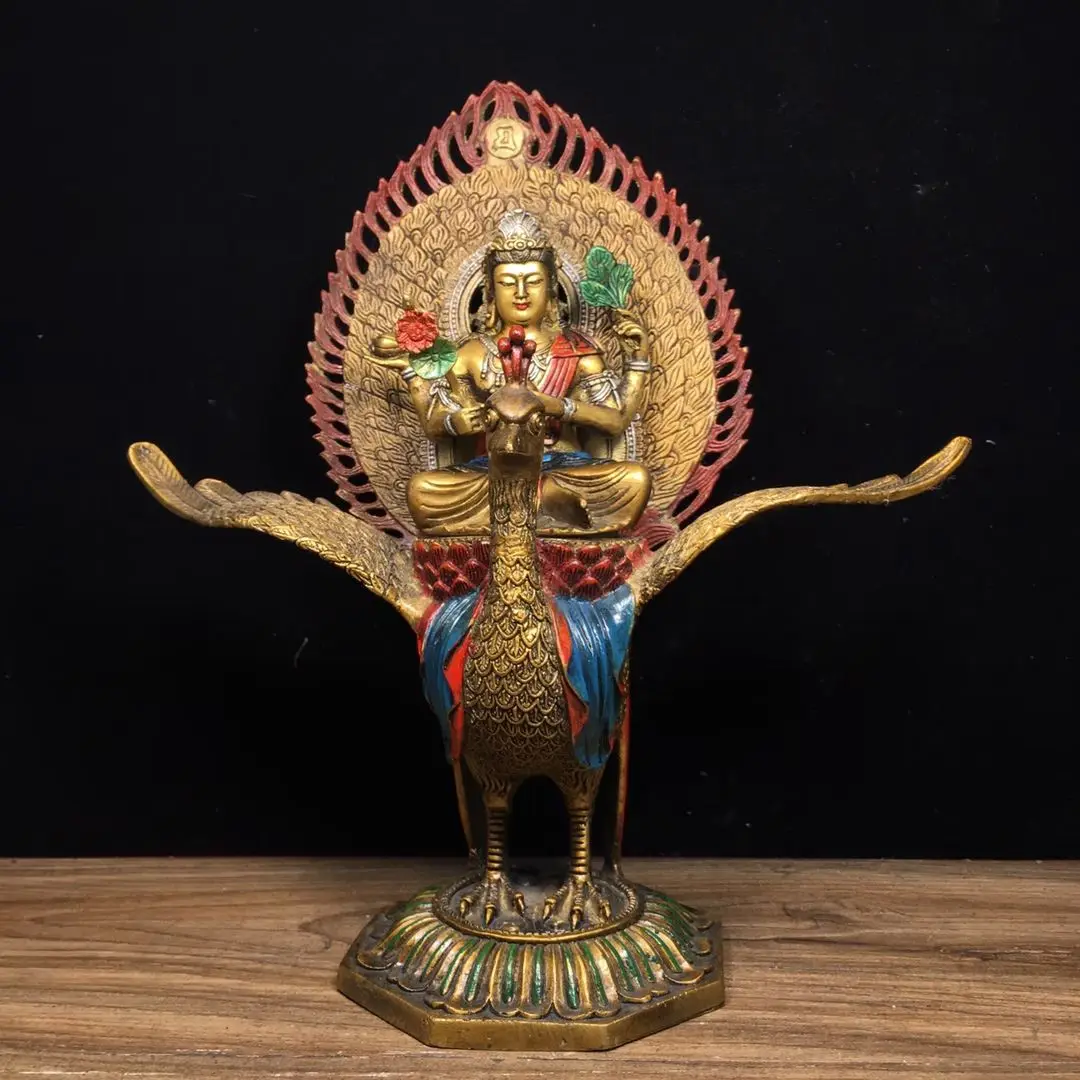 11"Tibetan Temple Collection Old Bronze Painted Mahamayuri Buddha Peacock Daming King Lotus Platform Worship Hall Town house
11"Tibetan Temple Collection Old Bronze Painted Mahamayuri Buddha Peacock Daming King Lotus Platform Worship Hall Town house