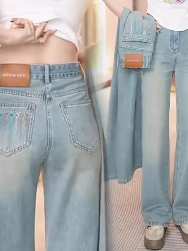 Light Blue High Waist Embroidered Ice Silk Straight Leg Wide Leg Jeans Women's Spring Summer New Style Thin Version Trousers
Light Blue High Waist Embroidered Ice Silk Straight Leg Wide Leg Jeans Women's Spring Summer New Style Thin Version Trousers