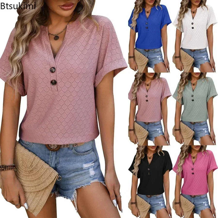 2025 Women's Summer Casual V-Neck Button T Shirt Solid Loose Short Sleeve Top Shirts Women Fashion Blouse T Shirt For Girls Top
2025 Women's Summer Casual V-Neck Button T Shirt Solid Loose Short Sleeve Top Shirts Women Fashion Blouse T Shirt For Girls Top