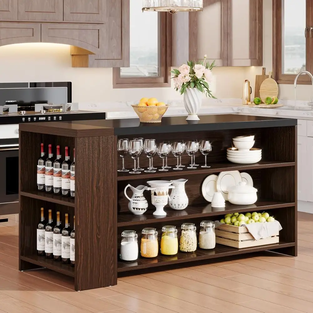 55" Kitchen Island with Storage, armhouse 5-Tier Stationary Island Table with 5 Shelves, Wood Coee Bar Table Storage Cabinet wit
55" Kitchen Island with Storage, armhouse 5-Tier Stationary Island Table with 5 Shelves, Wood Coee Bar Table Storage Cabinet wit