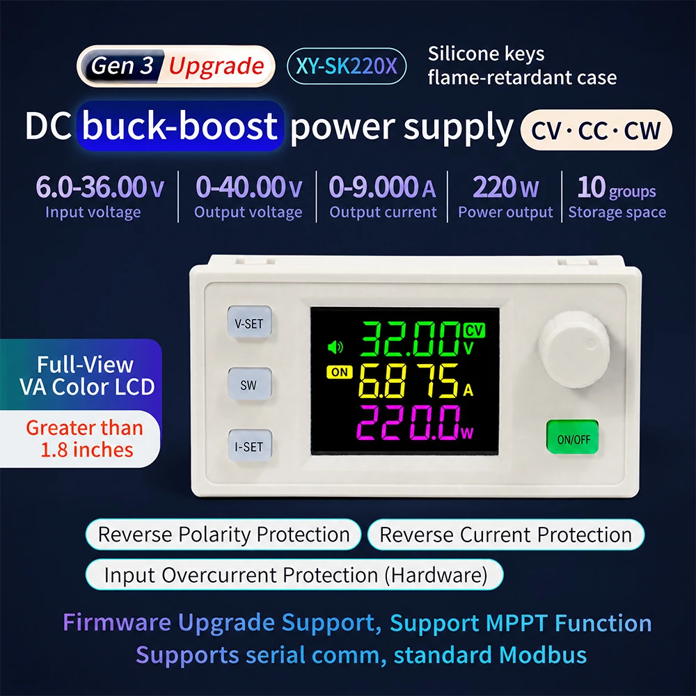 SK220S SK220X CNC DC Adjustable Step-Up/Step-Down Power Supply Constant Voltage/ Current MPPT Solar Charging Module 9A 220W
SK220S SK220X CNC DC Adjustable Step-Up/Step-Down Power Supply Constant Voltage/ Current MPPT Solar Charging Module 9A 220W