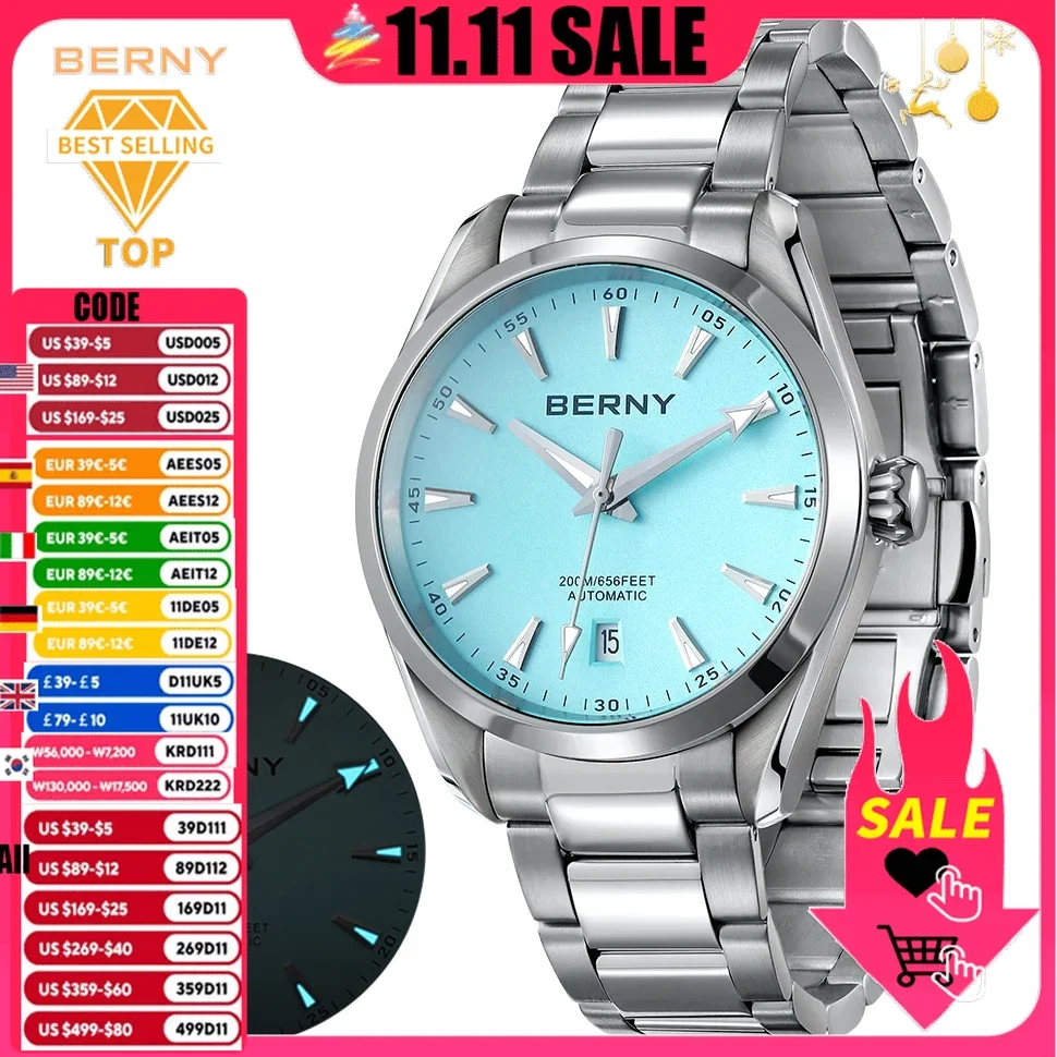 BERNY NH35 BERNY Automatic Watch Mens Mechanical Wristwatch Waterproof 20ATM Stainless Steel Luxury Sapphire Automatic Watch Men
BERNY NH35 BERNY Automatic Watch Mens Mechanical Wristwatch Waterproof 20ATM Stainless Steel Luxury Sapphire Automatic Watch Men