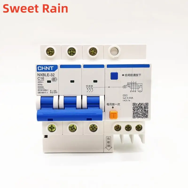 New CHINT Residual Current Circuit Breaker NXBLE-32 3P 30mA C6A 10A 16A 20A 25A 32A Circuit breaker Replace DZ47LE-32 3P RCBO
New CHINT Residual Current Circuit Breaker NXBLE-32 3P 30mA C6A 10A 16A 20A 25A 32A Circuit breaker Replace DZ47LE-32 3P RCBO