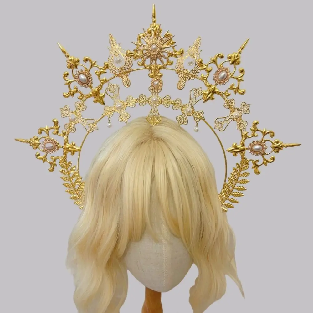 Gold Plated Sun Goddess Crown Vintage Metallic Alloy Material Baroque Tiara Headband Handmade Spike Design Goddess Headpiece
Gold Plated Sun Goddess Crown Vintage Metallic Alloy Material Baroque Tiara Headband Handmade Spike Design Goddess Headpiece