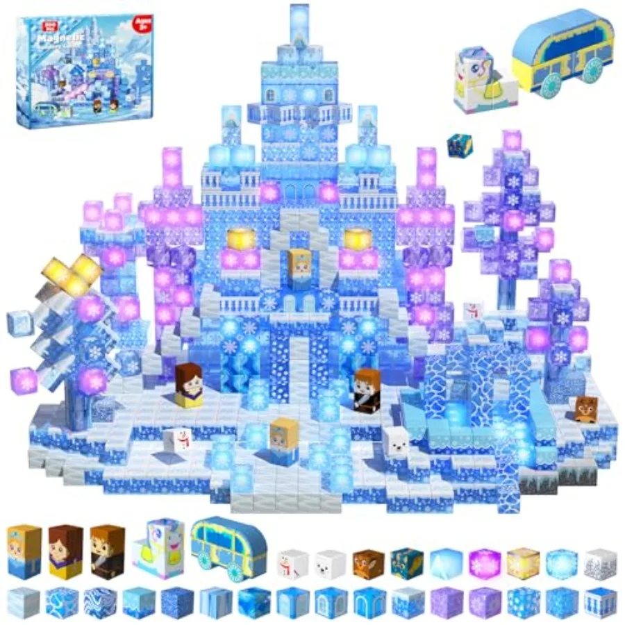 200 PCS Magnetic Blocks Light Up Transparent for Blue Snow Princess Castle: ABS Plastic Blue Safe Edges Strong Magnets
200 PCS Magnetic Blocks Light Up Transparent for Blue Snow Princess Castle: ABS Plastic Blue Safe Edges Strong Magnets