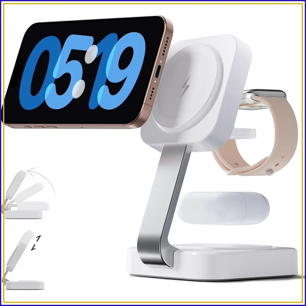 Traveling Wireless Mag-Safe Fast Charging Station, Magnetic 3 in 1 Charger for iPhone 17 16 15 14 13 12 Pro Max Plus, Apple Watch Series & AirPods 4 3 2 Pro - Gifts for Wife & Husband
Traveling Wireless Mag-Safe Fast Charging Station, Magnetic 3 in 1 Charger for iPhone 17 16 15 14 13 12 Pro Max Plus, Apple Watch Series & AirPods 4 3 2 Pro - Gifts for Wife & Husband