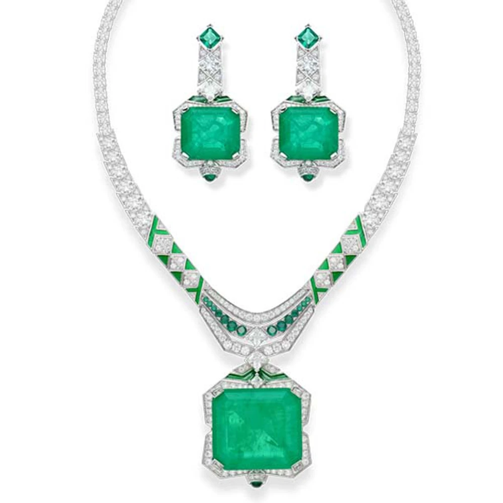 High Craft Big Square Green Stone Synthetic Emerald Pendant Necklaces Earrings 18k Gold Plate Luxury Women Party Jewelry Sets
High Craft Big Square Green Stone Synthetic Emerald Pendant Necklaces Earrings 18k Gold Plate Luxury Women Party Jewelry Sets