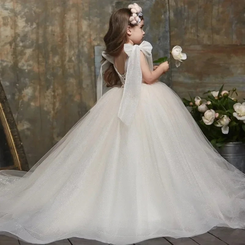 Bow Sleeves Flower Girl Dress Glitter Crepe Beaded Belt Lace Up Baby Girl Birthday Wedding Princess Party First Communion Gown
Bow Sleeves Flower Girl Dress Glitter Crepe Beaded Belt Lace Up Baby Girl Birthday Wedding Princess Party First Communion Gown