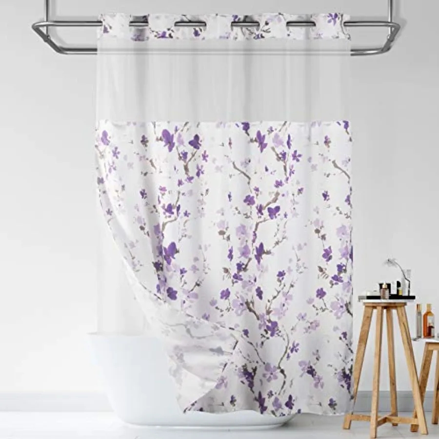 SnapHook Hook Free Shower Curtain with Snap-in Liner and See Through Top Window Hotel Grade Machine Washable 71Wx74L Purple Blo
SnapHook Hook Free Shower Curtain with Snap-in Liner and See Through Top Window Hotel Grade Machine Washable 71Wx74L Purple Blo