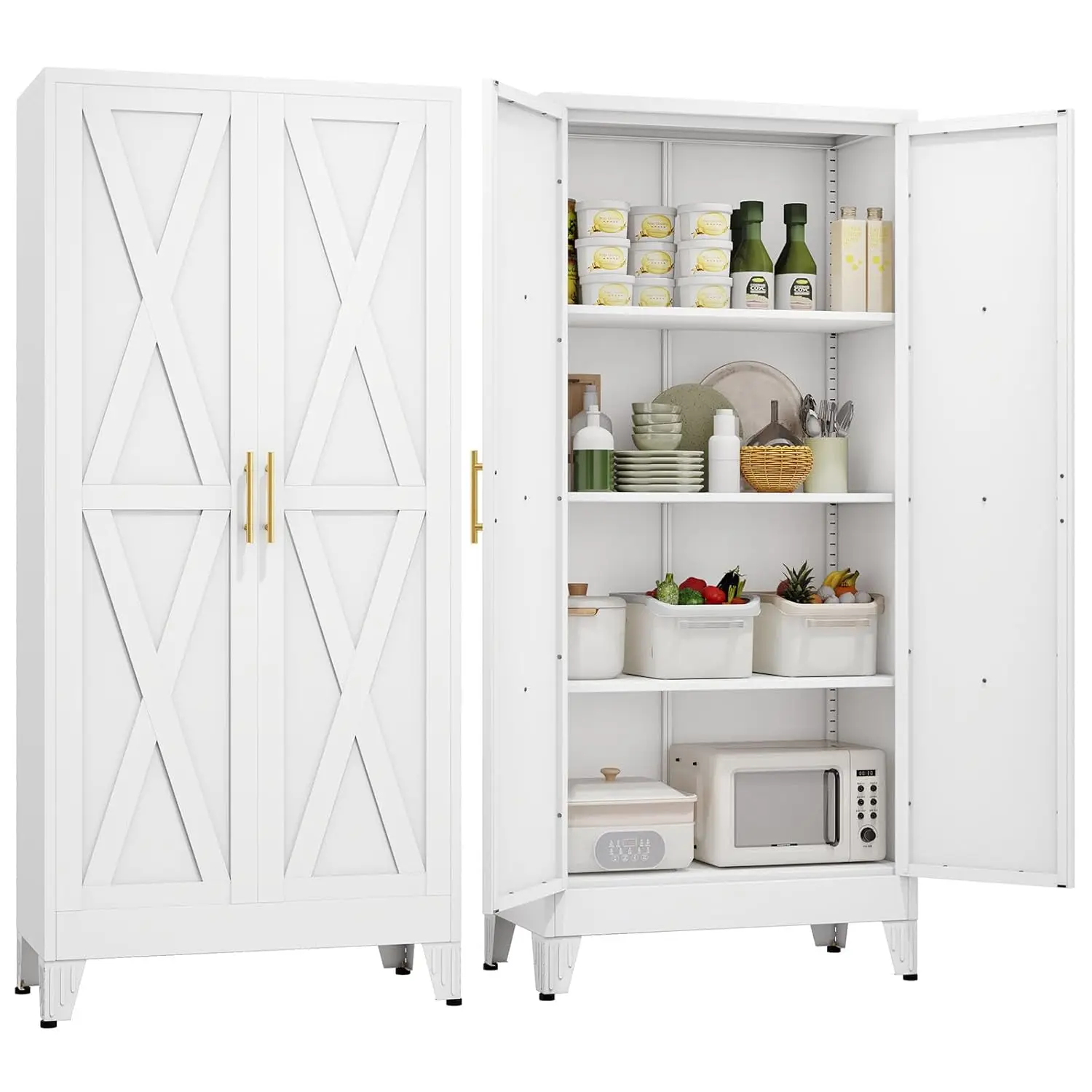 61"H Metal Storage Cabinet 2 Doors 3 Adjustable Shelves Freestanding Kitchen Bathroom Pantry Cupboard White, Customized
61"H Metal Storage Cabinet 2 Doors 3 Adjustable Shelves Freestanding Kitchen Bathroom Pantry Cupboard White, Customized