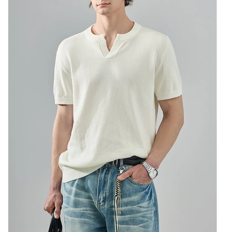 V-neck Knitted Short-sleeved Men's 2026 Summer Old Money Wind Elastic Slim-fitting Simple and Versatile T-shirt Top
V-neck Knitted Short-sleeved Men's 2026 Summer Old Money Wind Elastic Slim-fitting Simple and Versatile T-shirt Top