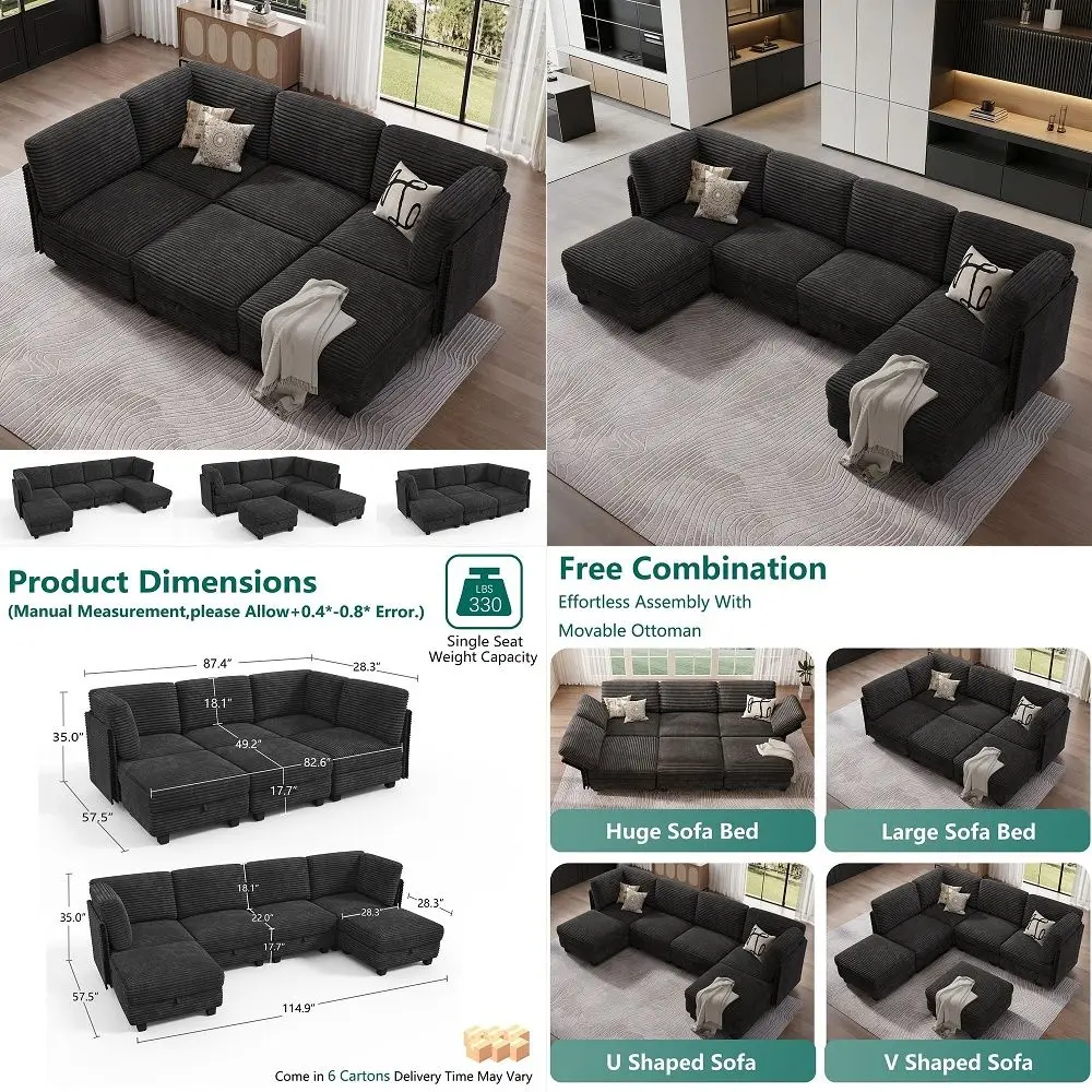 Modular Sectional Sofa, Comfy Boneless Couch for Living Room, Modern LShaped Couch with Reversible Chaise, Customizable Sleeper
Modular Sectional Sofa, Comfy Boneless Couch for Living Room, Modern LShaped Couch with Reversible Chaise, Customizable Sleeper