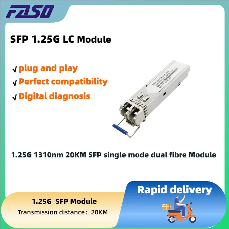 1.25G LC SFP Ethernet Module 20KM 1310nm Single mode Double fiber Optical module with Cisco/Mikrotik Ethernet Switch
1.25G LC SFP Ethernet Module 20KM 1310nm Single mode Double fiber Optical module with Cisco/Mikrotik Ethernet Switch