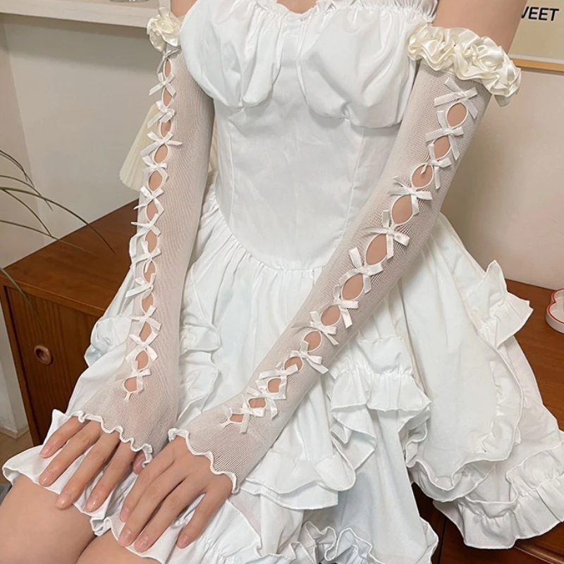 Women Sexy Bow Lace Gloves Lolita Bride Thin Sun Protection Arm Sleeves DIY Hollow Satin Punk Cosplay Fingerless Gloves
Women Sexy Bow Lace Gloves Lolita Bride Thin Sun Protection Arm Sleeves DIY Hollow Satin Punk Cosplay Fingerless Gloves
