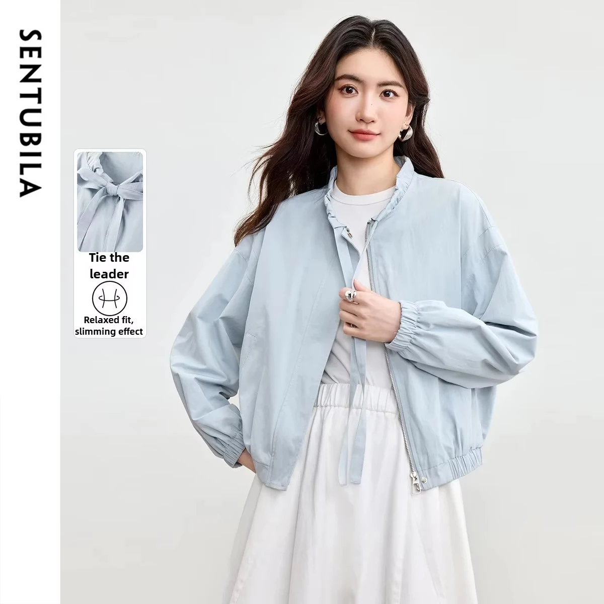 SENTUBILA Women's Cotton Jackets 2025 Autumn Drawstring Collar Long Sleeve Zipper Front Coats Simple Casual Outerwear W53WB3538
SENTUBILA Women's Cotton Jackets 2025 Autumn Drawstring Collar Long Sleeve Zipper Front Coats Simple Casual Outerwear W53WB3538