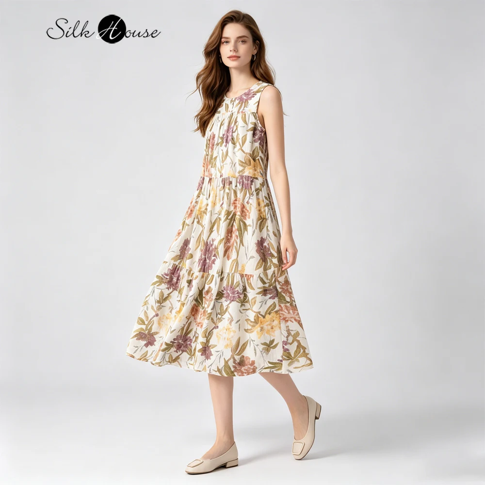 Romantic French Vacation Style 100% Natural Mulberry Silk Bubble Crepe Texture Round Neck Sleeveless Printed Cake Dress
Romantic French Vacation Style 100% Natural Mulberry Silk Bubble Crepe Texture Round Neck Sleeveless Printed Cake Dress