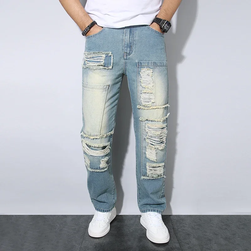 Light Blue Slim Fit Men's Ripped Loose Jeans Elastic Hole Design Versatile Male High Street Beggar Denim Pants Retro Washed
Light Blue Slim Fit Men's Ripped Loose Jeans Elastic Hole Design Versatile Male High Street Beggar Denim Pants Retro Washed
