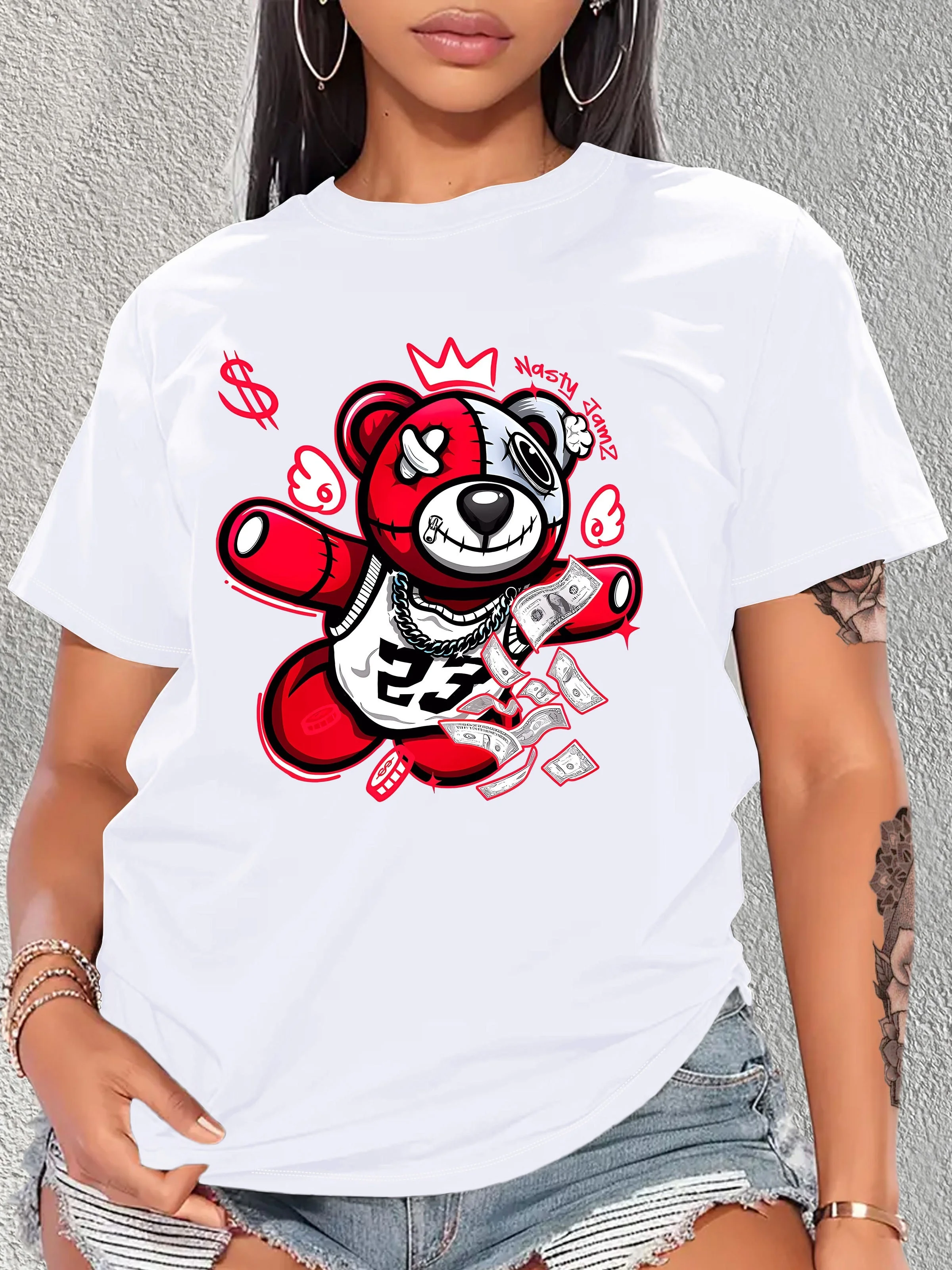 Bear Printed Women's Casual Short Sleeves Sports Top - Round Neck Workout T-shirt for Activewear
Bear Printed Women's Casual Short Sleeves Sports Top - Round Neck Workout T-shirt for Activewear