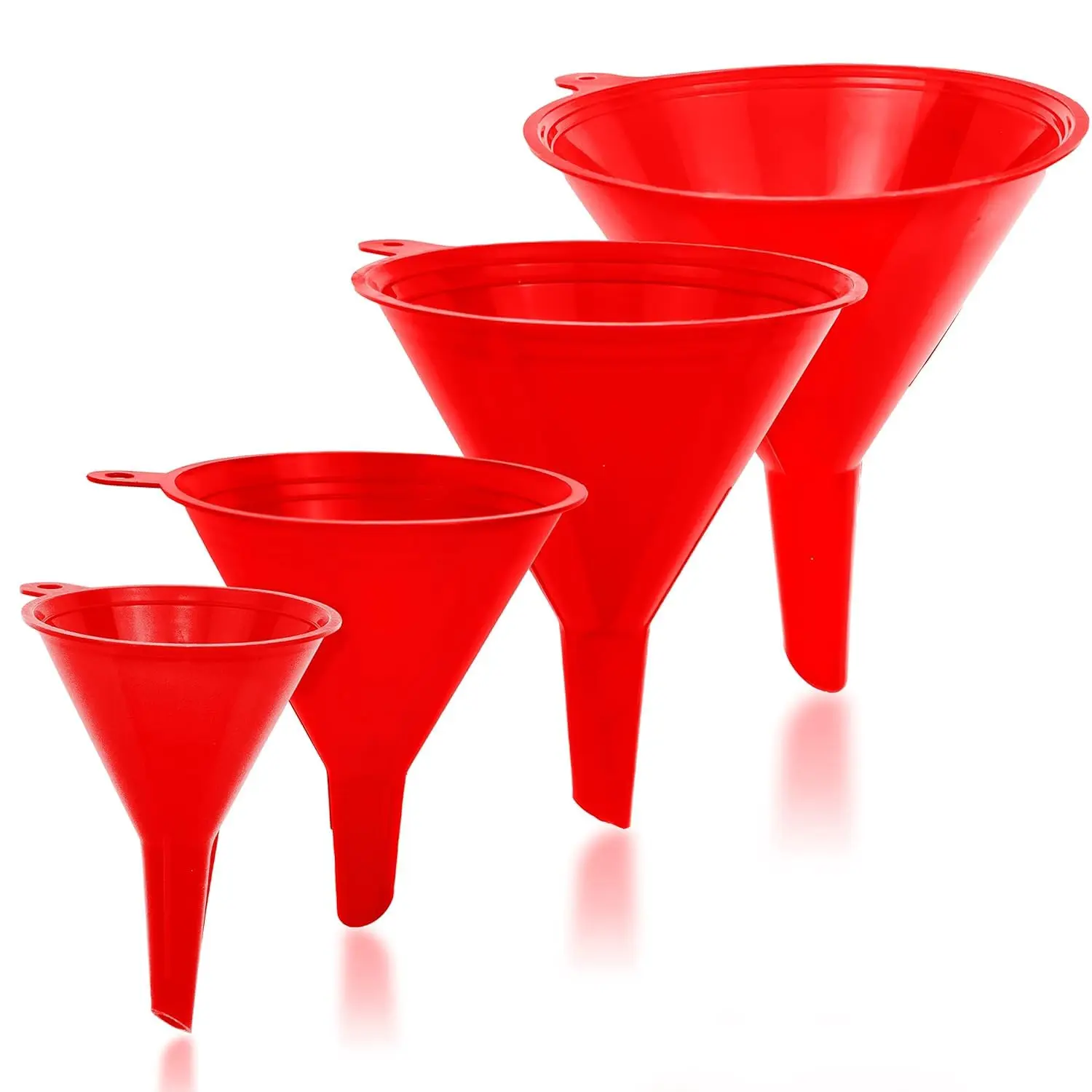 Red Funnel Set 4 Sizes for Kitchen Use with Stackable Design for Bottles Jars and Containers
Red Funnel Set 4 Sizes for Kitchen Use with Stackable Design for Bottles Jars and Containers