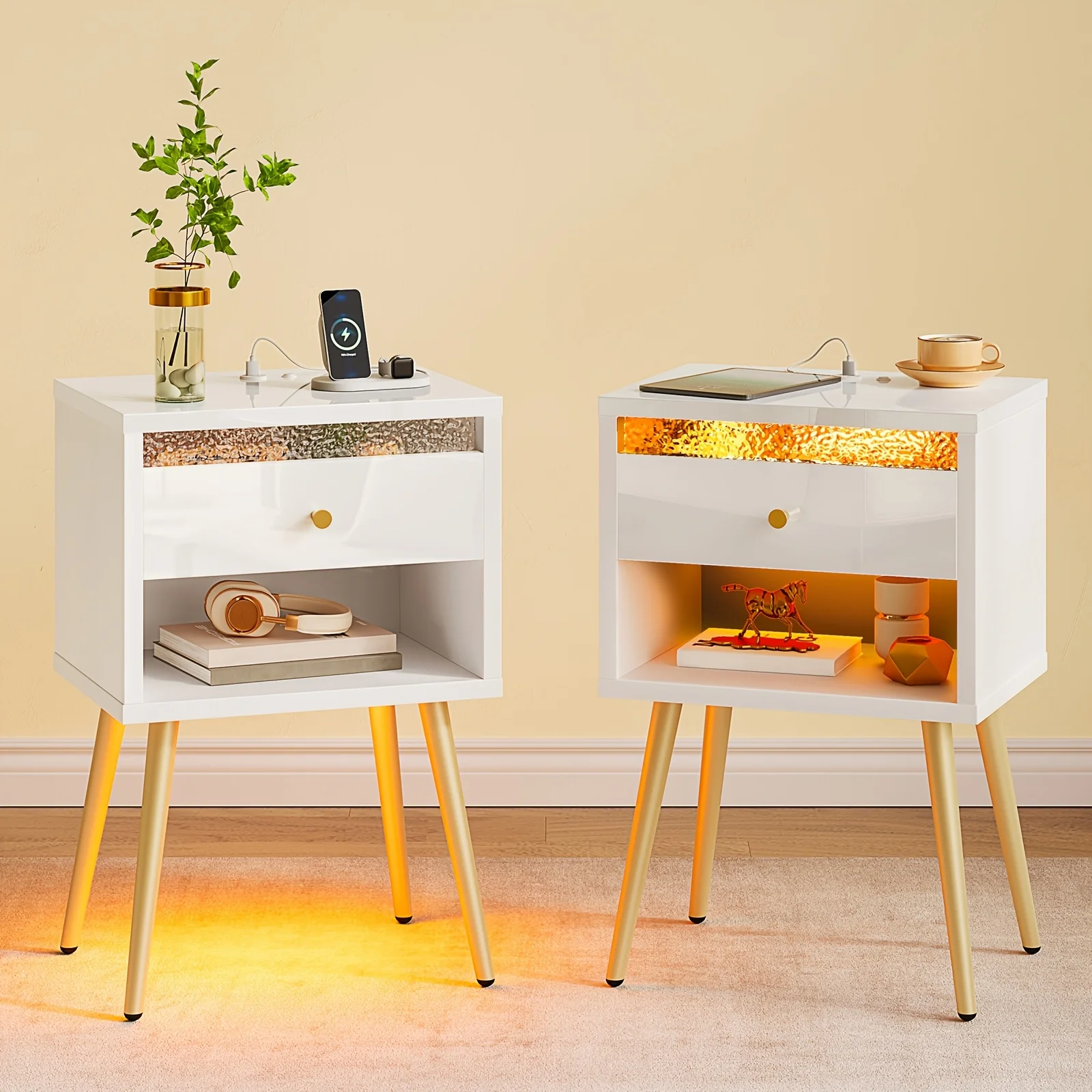 A Pair of Contemporary Nightstands Featuring USB Charging Ports, Standing at 12 Inches Tall. These Compact Bedside Tables Come w
A Pair of Contemporary Nightstands Featuring USB Charging Ports, Standing at 12 Inches Tall. These Compact Bedside Tables Come w