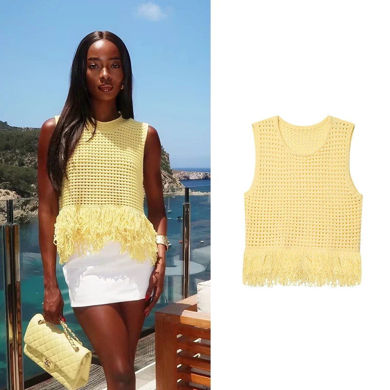 RAFZNB Women Fashion Tassel Knit Top Summer O-Neck Sleeveless Short Tops Female Chic Tops
RAFZNB Women Fashion Tassel Knit Top Summer O-Neck Sleeveless Short Tops Female Chic Tops