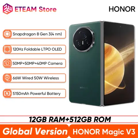 Global Version Honor Magic V3 5G Foldable Phone Snapdragon 8 Gen 3 LTPO OLED 120Hz Display 7.92" 50MP Triple Cameras  5150mAh