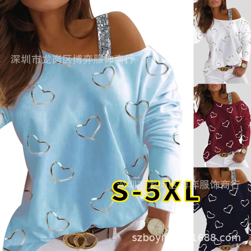 Fashional Casual Heart Print Long-Sleeve Top Valentine's Day Halter Neck Off-Shoulder T-Shirt for Women Lady Sexy Streetwear
Fashional Casual Heart Print Long-Sleeve Top Valentine's Day Halter Neck Off-Shoulder T-Shirt for Women Lady Sexy Streetwear