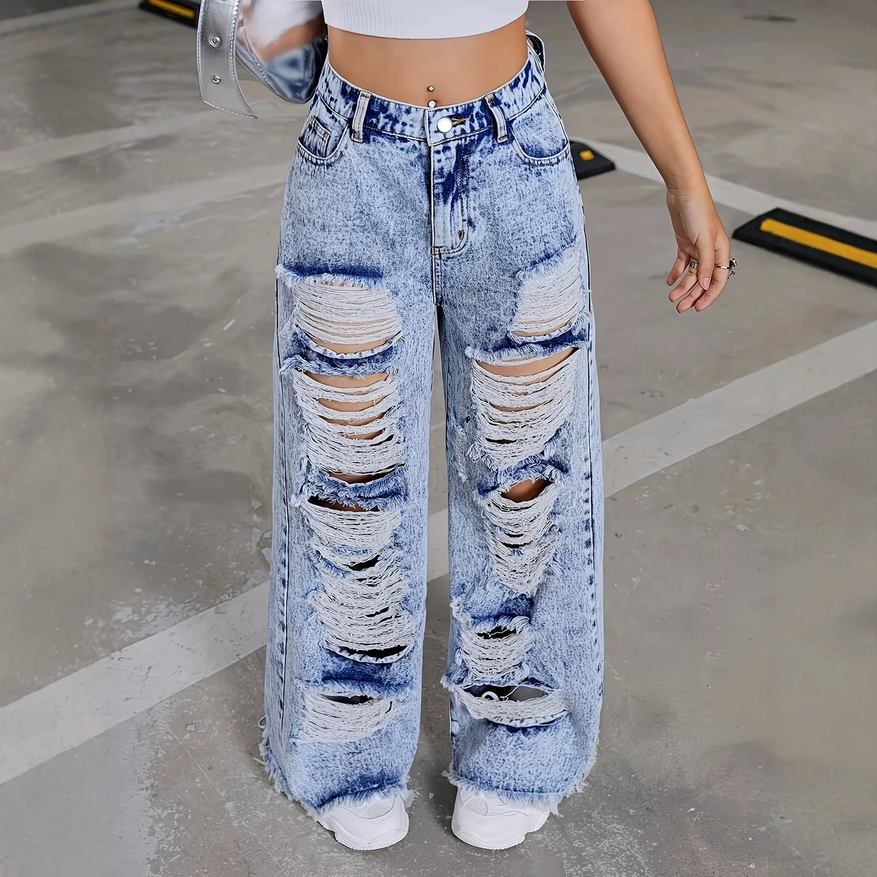 Snowflake Wash Big Hole Wide Leg Jeans High Waist Straight Edge Spice Girl High Street Baggy Ripped Jeans for Women
Snowflake Wash Big Hole Wide Leg Jeans High Waist Straight Edge Spice Girl High Street Baggy Ripped Jeans for Women