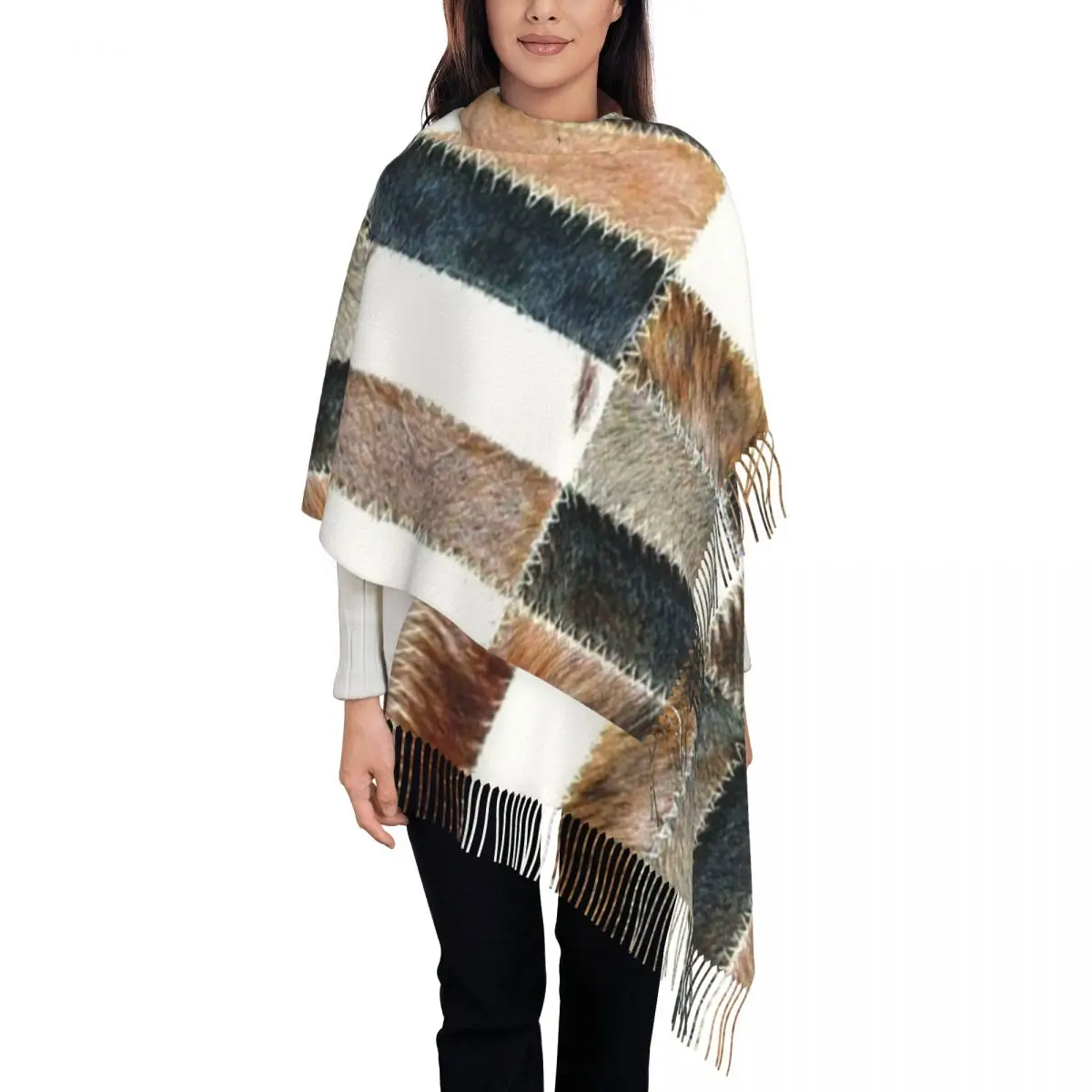 Stylish Cowhide Patchwork Texture Tassel Scarf Women Winter Fall Warm Shawl Wrap Ladies Animal Fur Leather Scarves
Stylish Cowhide Patchwork Texture Tassel Scarf Women Winter Fall Warm Shawl Wrap Ladies Animal Fur Leather Scarves