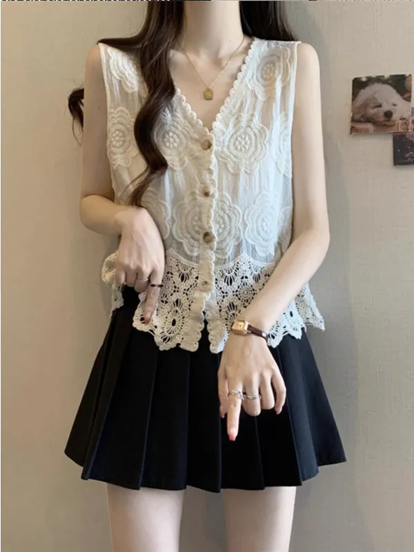 Women's V-neck Hook Embroidered Sleeveless Vest Shirt Summer High Fashion Trendy Top Loose Fit Regular Length Plant Floral Pa...
Women's V-neck Hook Embroidered Sleeveless Vest Shirt Summer High Fashion Trendy Top Loose Fit Regular Length Plant Floral Pa...