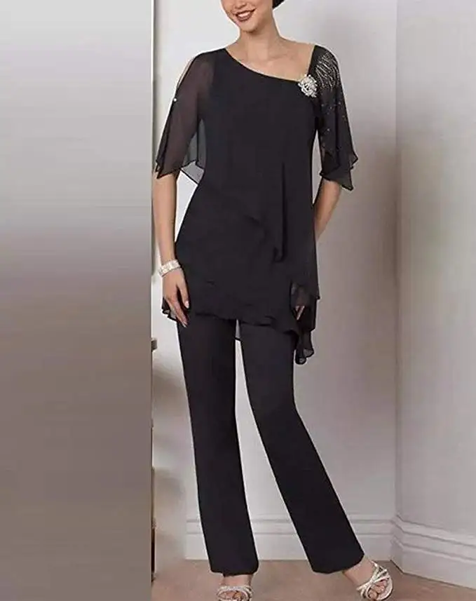 3 Pieces Mother Of The Bride Pant Suits With Jacket Elegant Chiffon Lace Irregual Top With Rhinestone Plus Size Wedding Party
3 Pieces Mother Of The Bride Pant Suits With Jacket Elegant Chiffon Lace Irregual Top With Rhinestone Plus Size Wedding Party