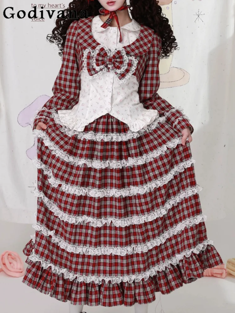 Japanese Christmas Red Plaid Classic Lolita Retro Elastic Waist Skirt Girl Fashion Slim White Print Long Sleeve Bottoming Shirt
Japanese Christmas Red Plaid Classic Lolita Retro Elastic Waist Skirt Girl Fashion Slim White Print Long Sleeve Bottoming Shirt