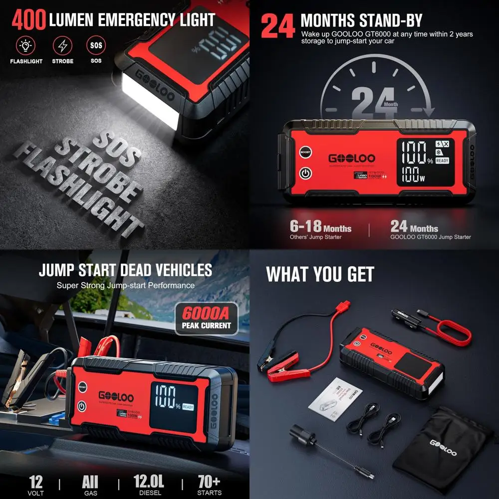 Автомобильный стартер GT6000 на 6000 А с двунаправленной быстрой зарядкой мощностью 100 Вт, мощный автоматический усилитель аккумулятора 12 В (все газы и до 12 лет)
Автомобильный стартер GT6000 на 6000 А с двунаправленной быстрой зарядкой мощностью 100 Вт, мощный автоматический усилитель аккумулятора 12 В (все газы и до 12 лет)