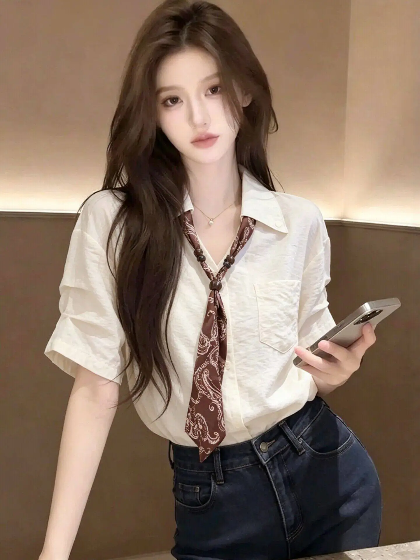 Korean Commuter Style Neck Short Sleeve Shirt Women Summer High Intelligence Loose Shirt Tie Silk Scarf Top
Korean Commuter Style Neck Short Sleeve Shirt Women Summer High Intelligence Loose Shirt Tie Silk Scarf Top