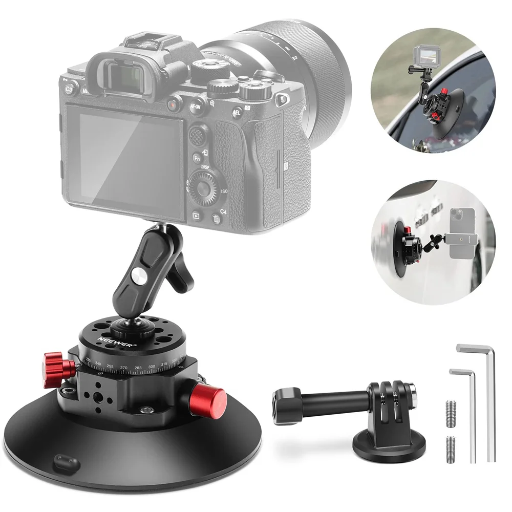 NEEWER Camera Suction Cup Mount with Magic Arm Metal Camera Mount on Car Windshield Dash for Gopro 13 12 11 Action DSLR Camera
NEEWER Camera Suction Cup Mount with Magic Arm Metal Camera Mount on Car Windshield Dash for Gopro 13 12 11 Action DSLR Camera