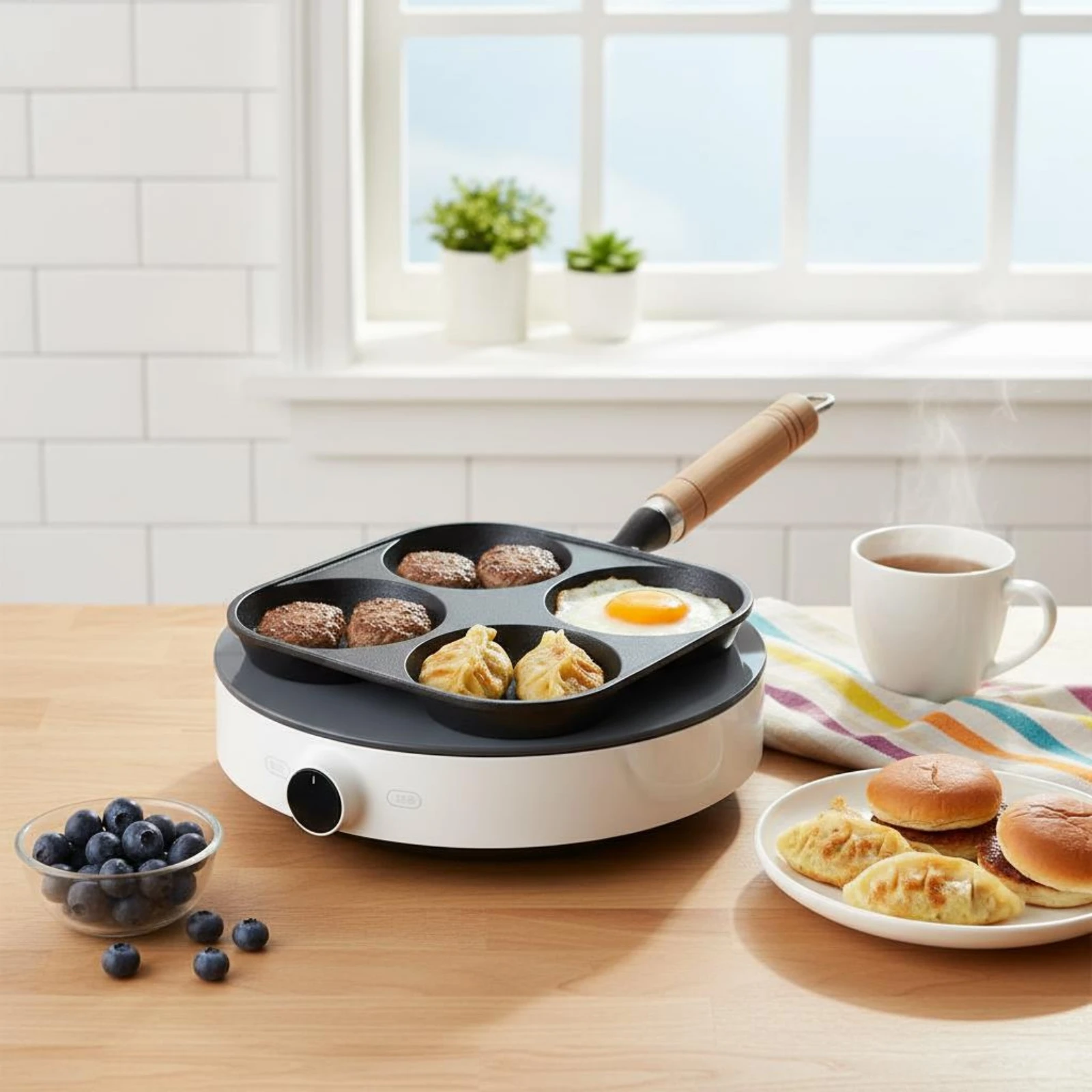 4-Hole Breakfast Pan Hanging Loop 4-Cavity Skillet Divided Egg-Shaped Skillet Compact Breakfast Pan Stovetop
4-Hole Breakfast Pan Hanging Loop 4-Cavity Skillet Divided Egg-Shaped Skillet Compact Breakfast Pan Stovetop