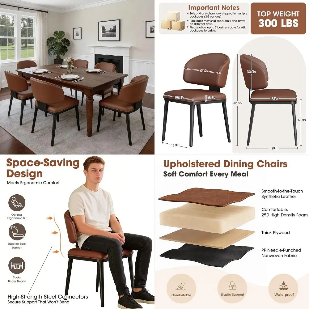 Dining Chairs Set of 6, Upholstered Faux Leather Kitchen Chairs with Curved Back, Easy to Assemble and Clean for Dining Room, R
Dining Chairs Set of 6, Upholstered Faux Leather Kitchen Chairs with Curved Back, Easy to Assemble and Clean for Dining Room, R