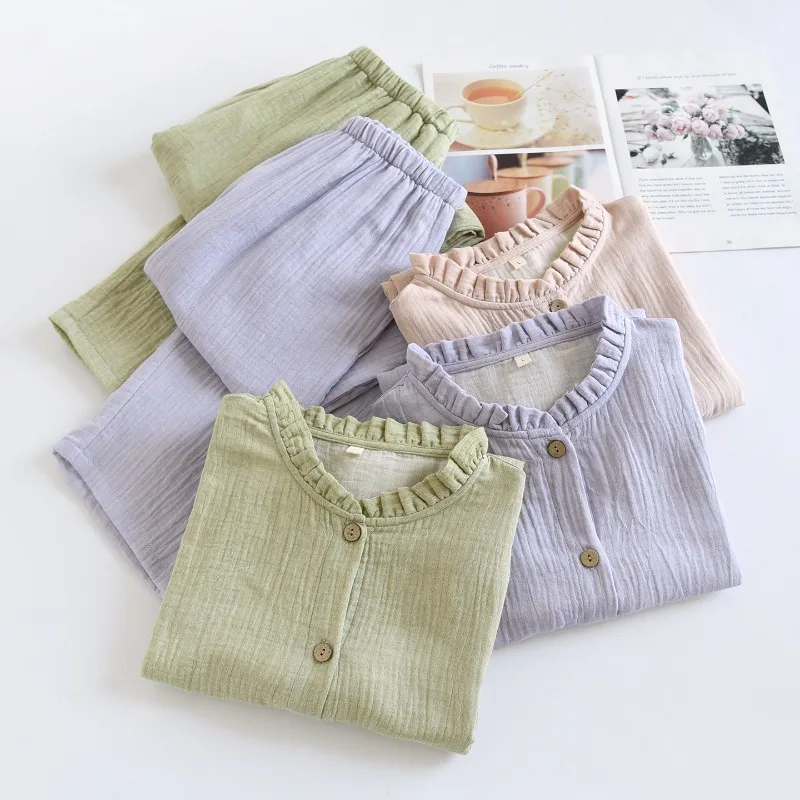 Comfortable Cotton Sleepwear Set Women Ruffle Collar Long Sleeve Loose Home Wear Solid Pajamas Suits Breathable Spring Autumn
Comfortable Cotton Sleepwear Set Women Ruffle Collar Long Sleeve Loose Home Wear Solid Pajamas Suits Breathable Spring Autumn