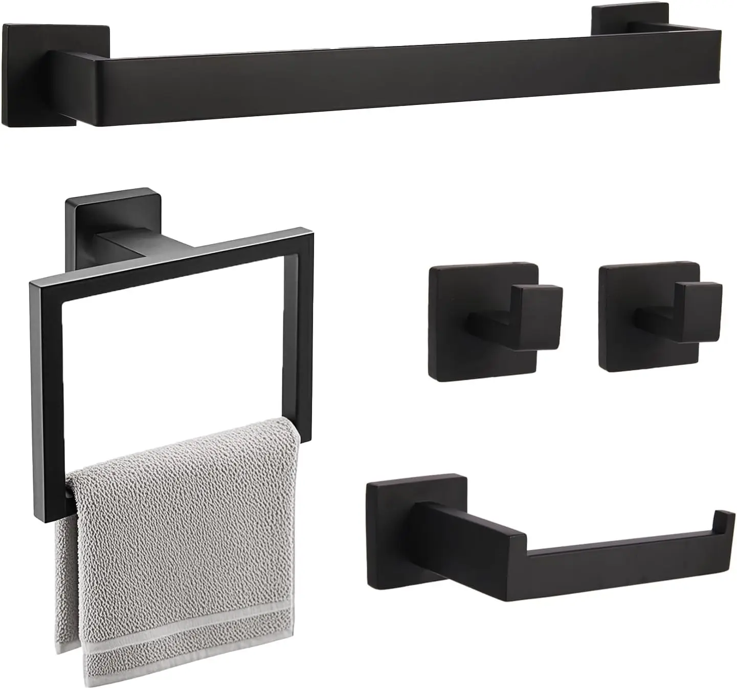 5-Piece Black Bathroom Accessories Set with Towel Bar and Ring for Wall Mounted
5-Piece Black Bathroom Accessories Set with Towel Bar and Ring for Wall Mounted
