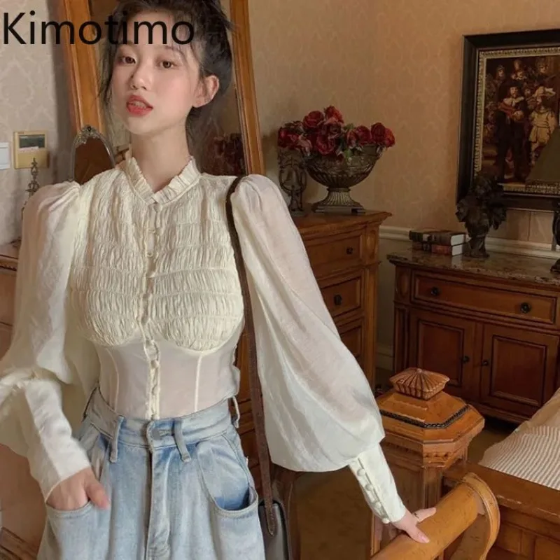 Kimotimo French Retro Chiffon Blouse Women Transparent Lantern Sleeve Folds Waist Crop Top Spring Summer Slim Chic Button Shirt
Kimotimo French Retro Chiffon Blouse Women Transparent Lantern Sleeve Folds Waist Crop Top Spring Summer Slim Chic Button Shirt