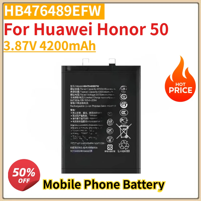 New High Quality HB476489EFW 3.87V 4200mAh For Huawei Honor 50
New High Quality HB476489EFW 3.87V 4200mAh For Huawei Honor 50