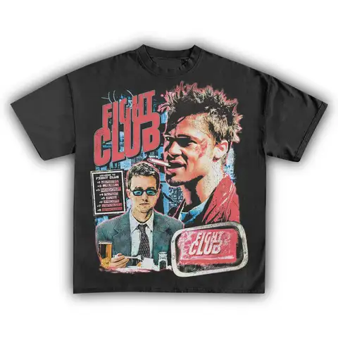 Vintage Cult Classic Movie Graphic Tee Fight Club Brad Pitt Edward Norton Retro T Shirt for Men Women Streetwear Fans Gift