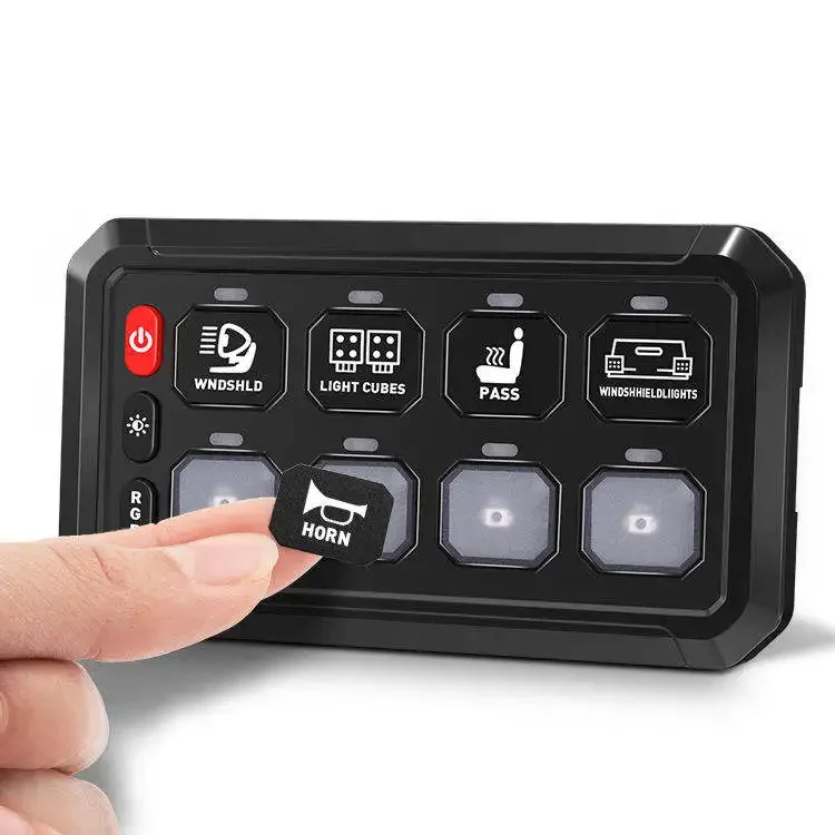 New Style 8 Gang Switch Panel RGB Multifunction Auxiliary Switch Pod Momentary Strobe Circuit Control Box
New Style 8 Gang Switch Panel RGB Multifunction Auxiliary Switch Pod Momentary Strobe Circuit Control Box