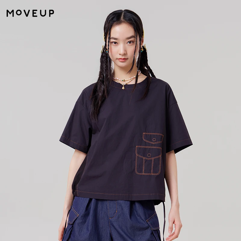 MOVEUP Round Neck Short Sleeved Loose T-Shirt 2026 Summer Pocket Embroidery Bright Line Drawstring Hem Top For Women 3ELX20409
MOVEUP Round Neck Short Sleeved Loose T-Shirt 2026 Summer Pocket Embroidery Bright Line Drawstring Hem Top For Women 3ELX20409