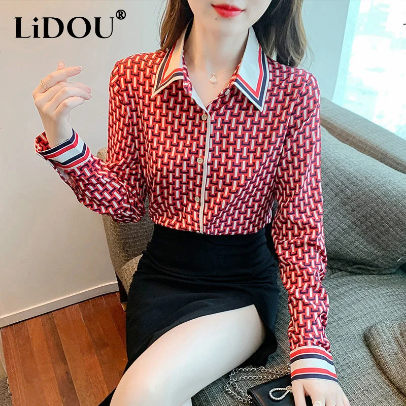 Spring Autumn Vintage Polo-neck Plaid Printed Long Sleeve Shirt Women's Casual Fashion All-match Blouse Top Female Cardigan Top
Spring Autumn Vintage Polo-neck Plaid Printed Long Sleeve Shirt Women's Casual Fashion All-match Blouse Top Female Cardigan Top