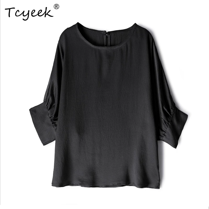 Tcyeek 100% Mulberry Silk Spring Summer Round Neck Bat Seven Quarter Sleeve Solid Color Straight Tube Women T-shirts Топ Женский
Tcyeek 100% Mulberry Silk Spring Summer Round Neck Bat Seven Quarter Sleeve Solid Color Straight Tube Women T-shirts Топ Женский